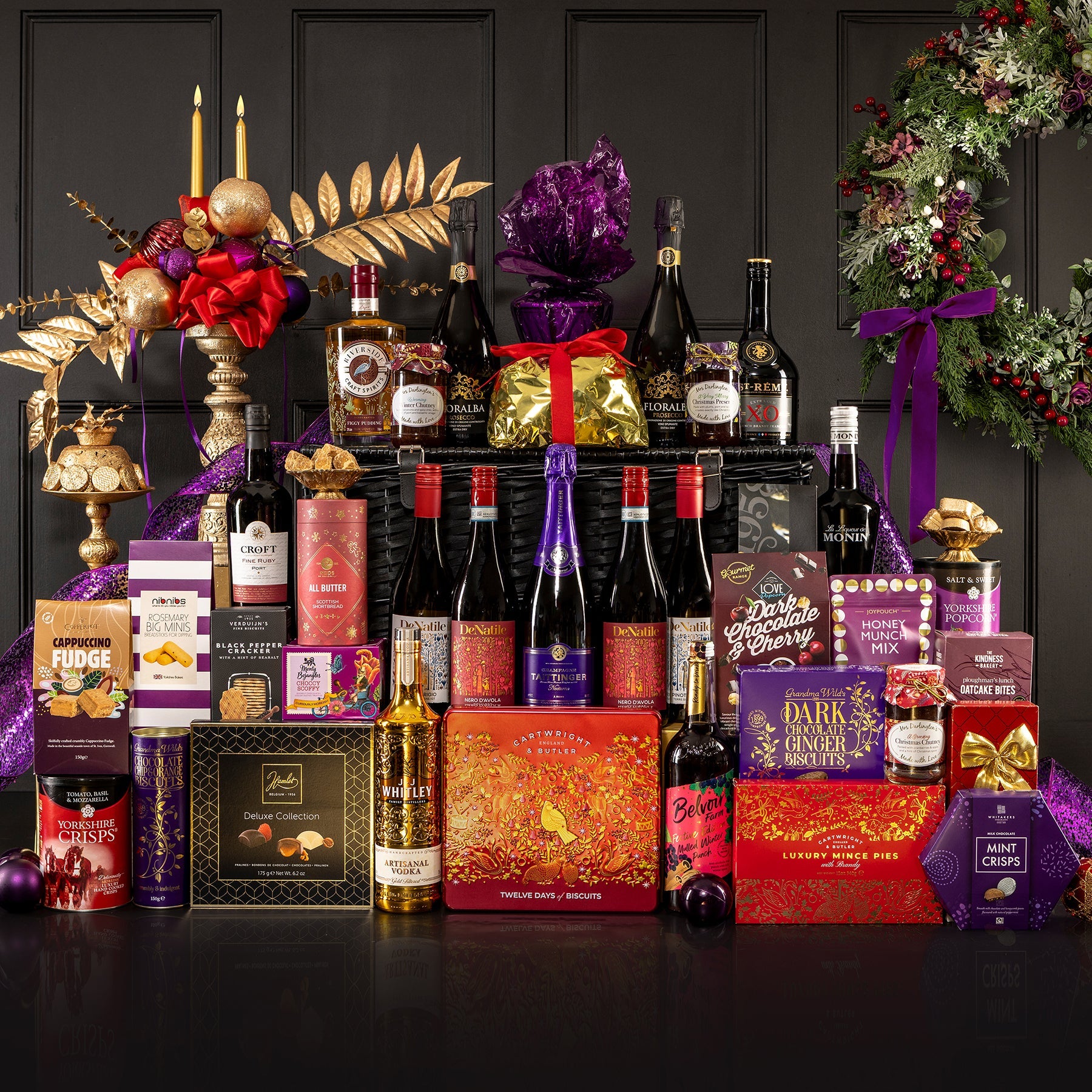 Buckingham luxury Champagne Christmas hamper in black wicker basket