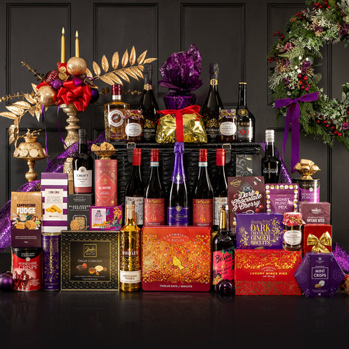 Buckingham luxury Champagne Christmas hamper in black wicker basket